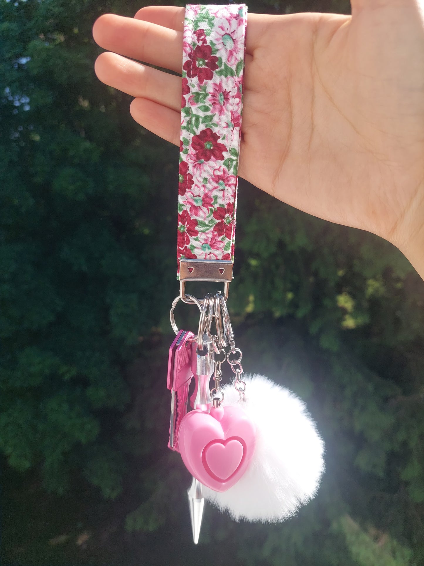 Pink and Maroon Blooms Floral Keychain