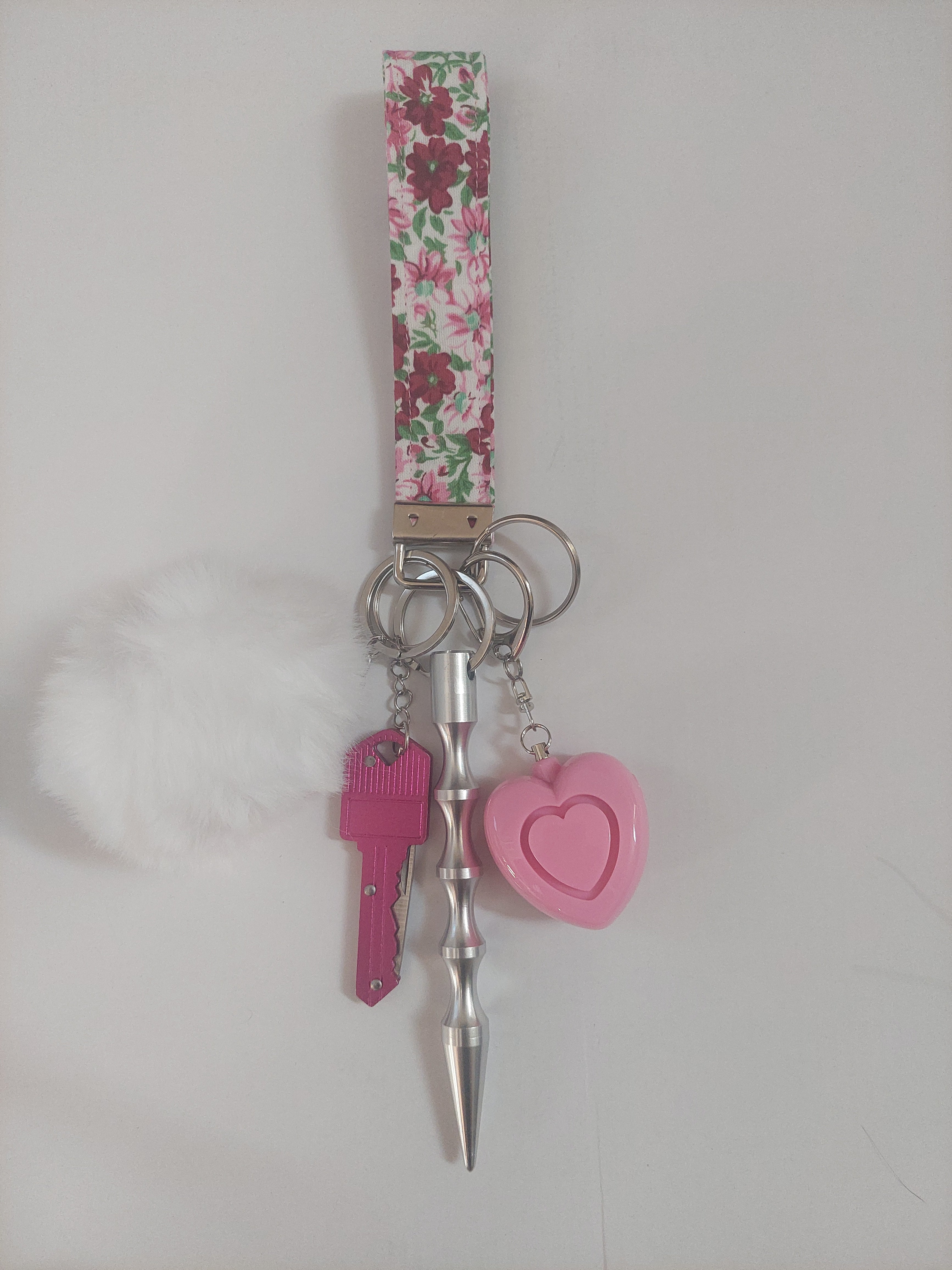 Pink and Maroon Floral Keychain