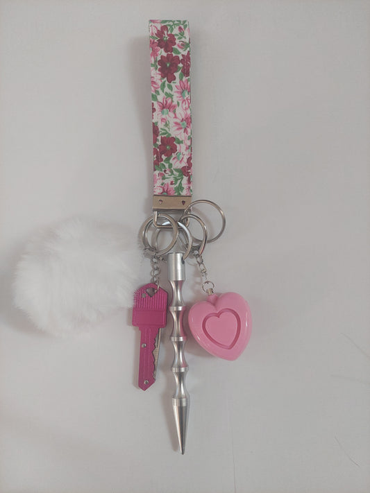 Pink and Maroon Blooms Floral Keychain