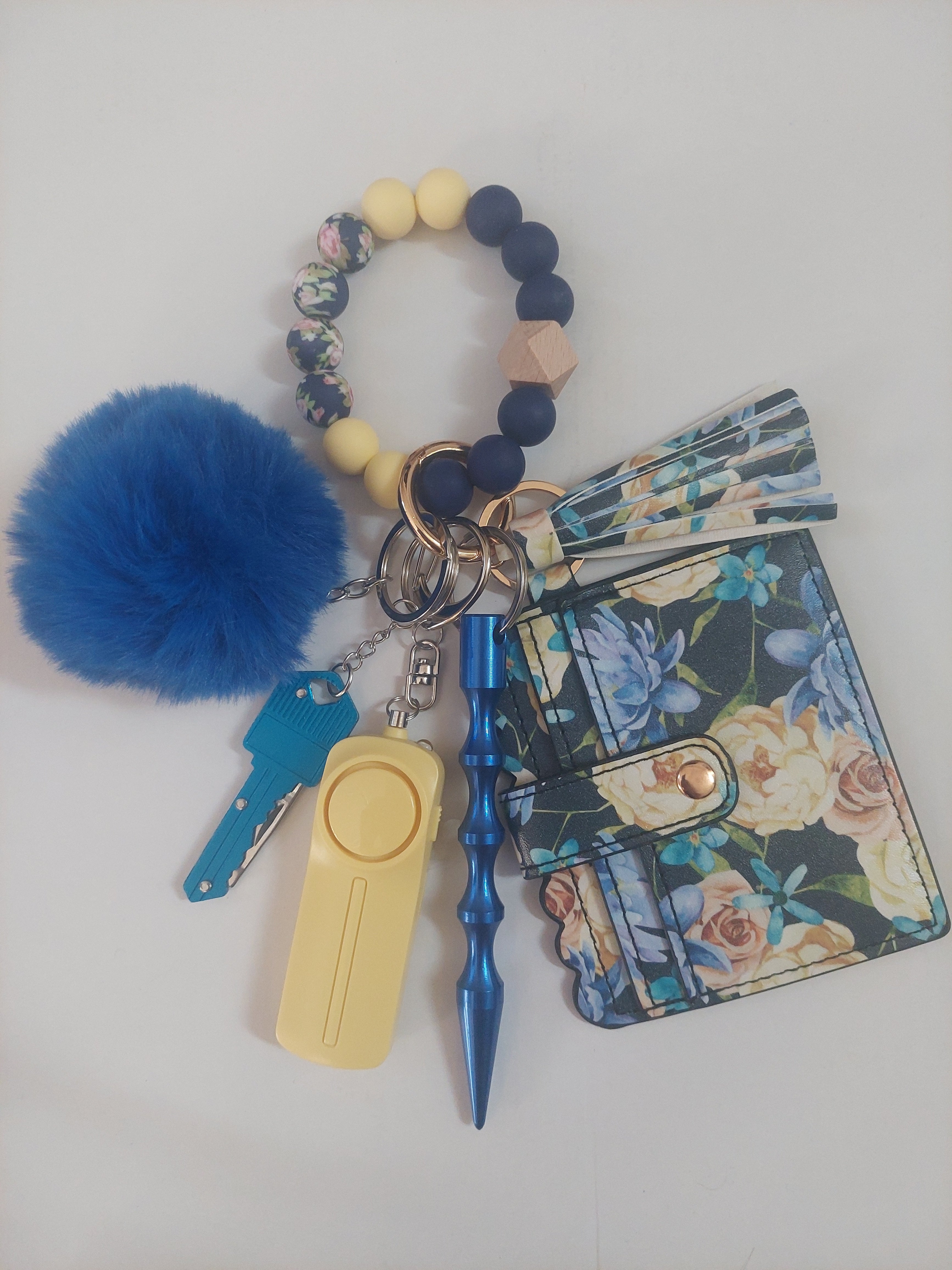 Midnight Bloom Beaded Wallet Keychain