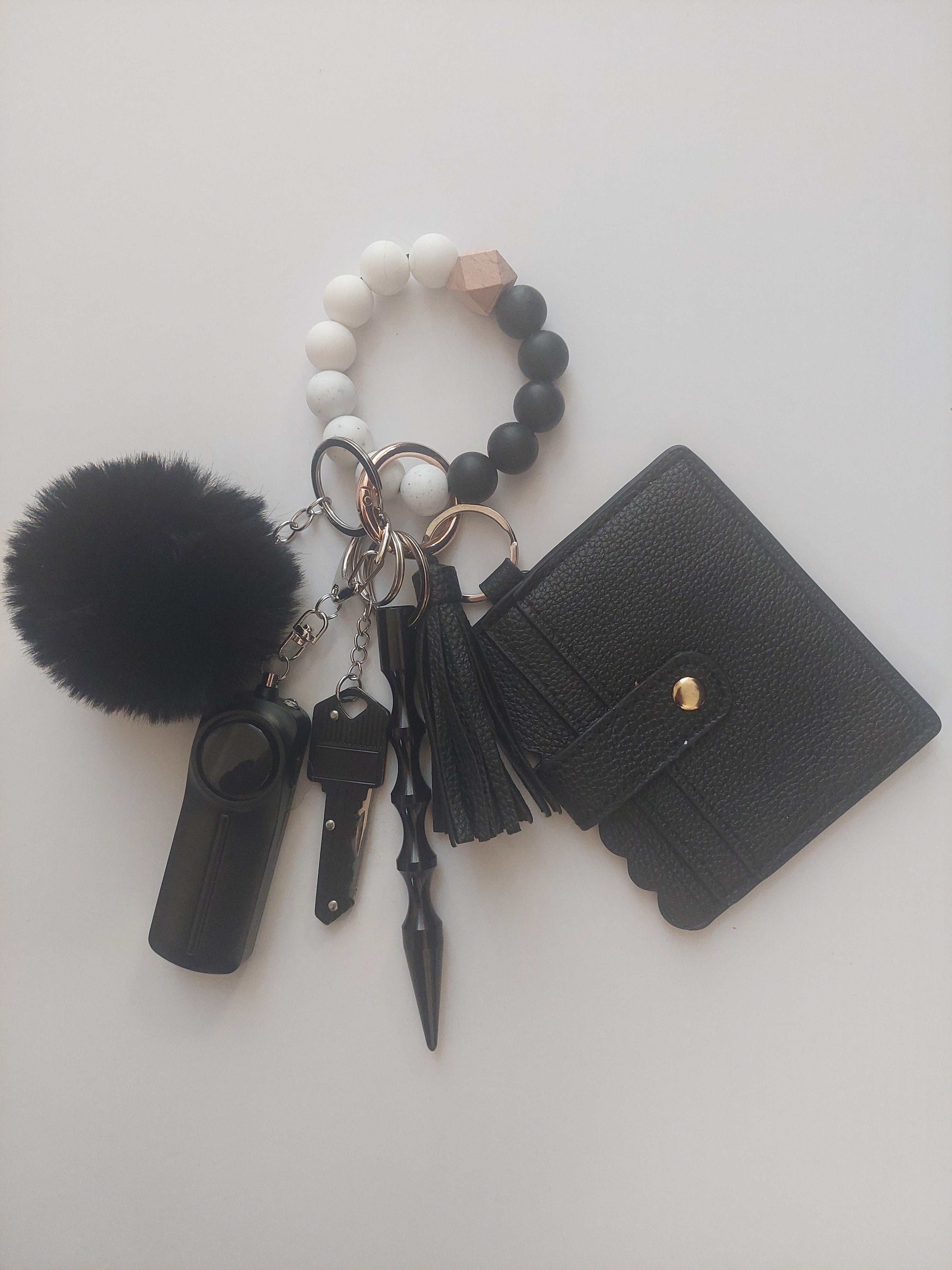 Black and White Marble Safety Keychain