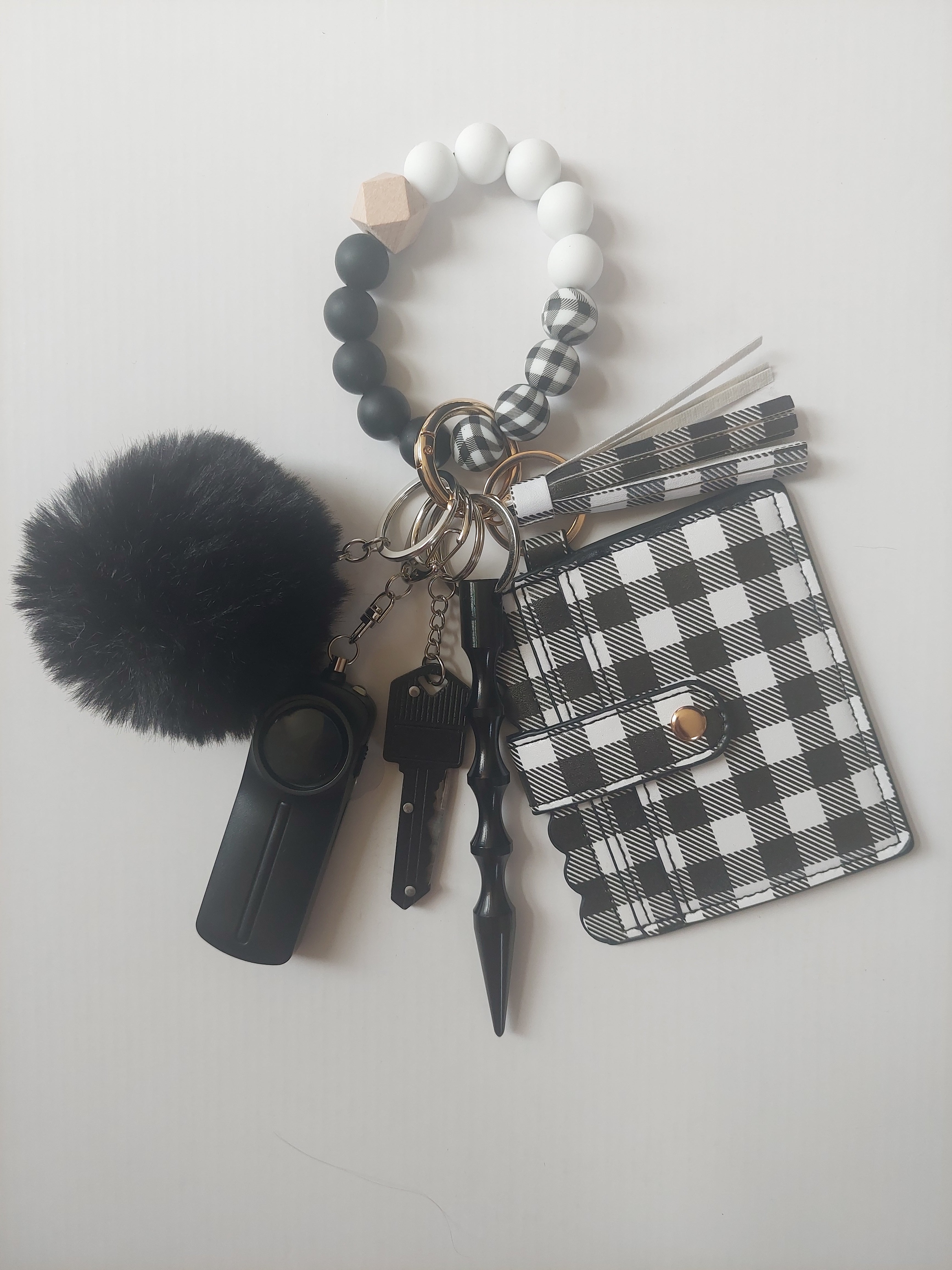 Black Plaid Safety Keychain