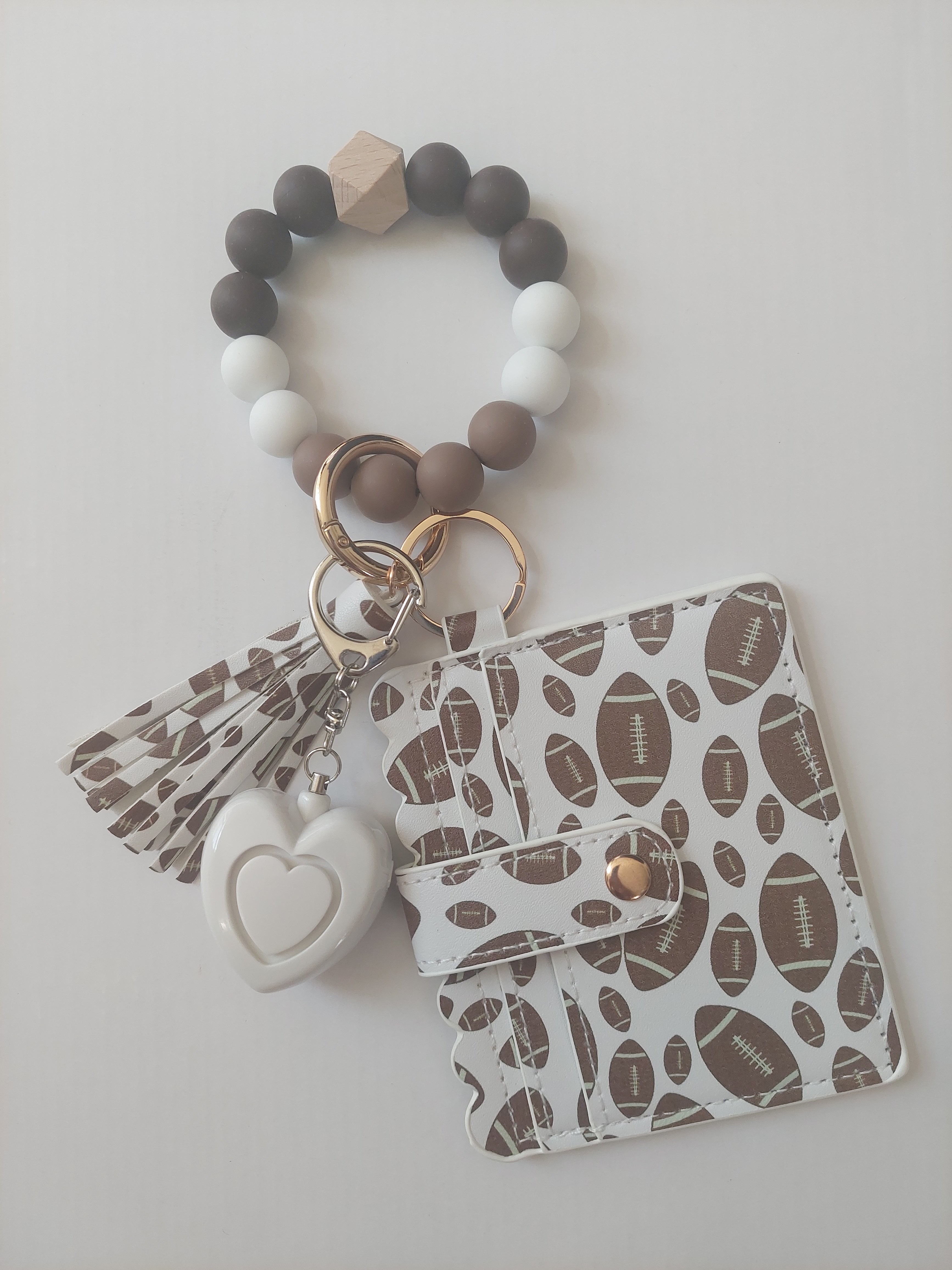 Football Beaded Wallet Keychain