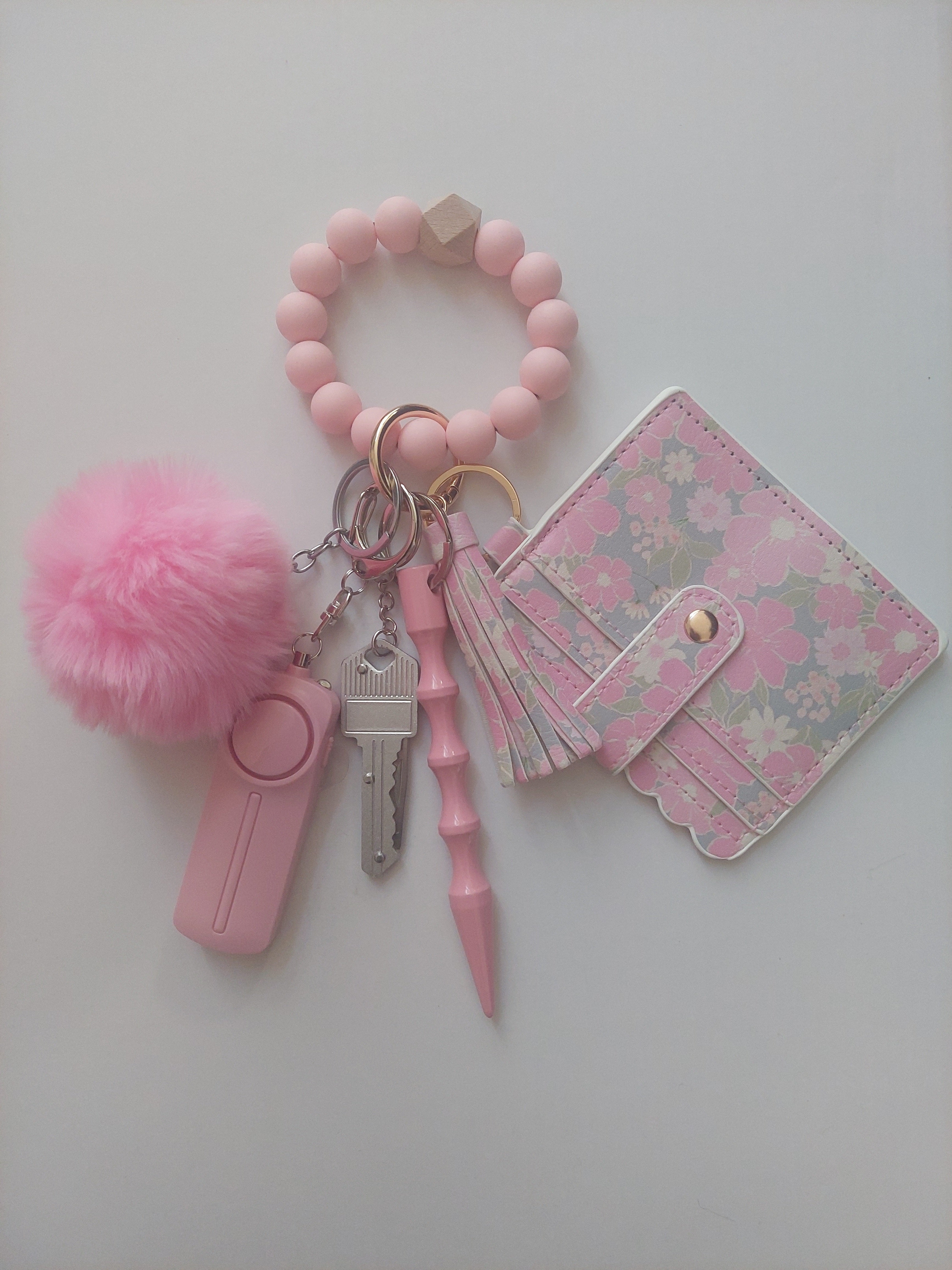 Pink Floral Safety Keychain