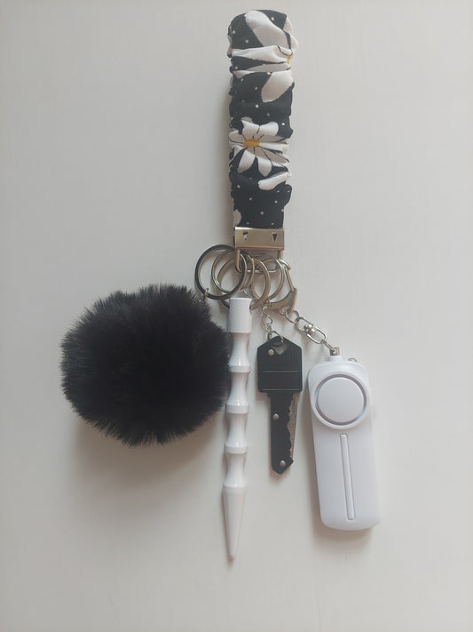 Black Daisies Safety Keychain