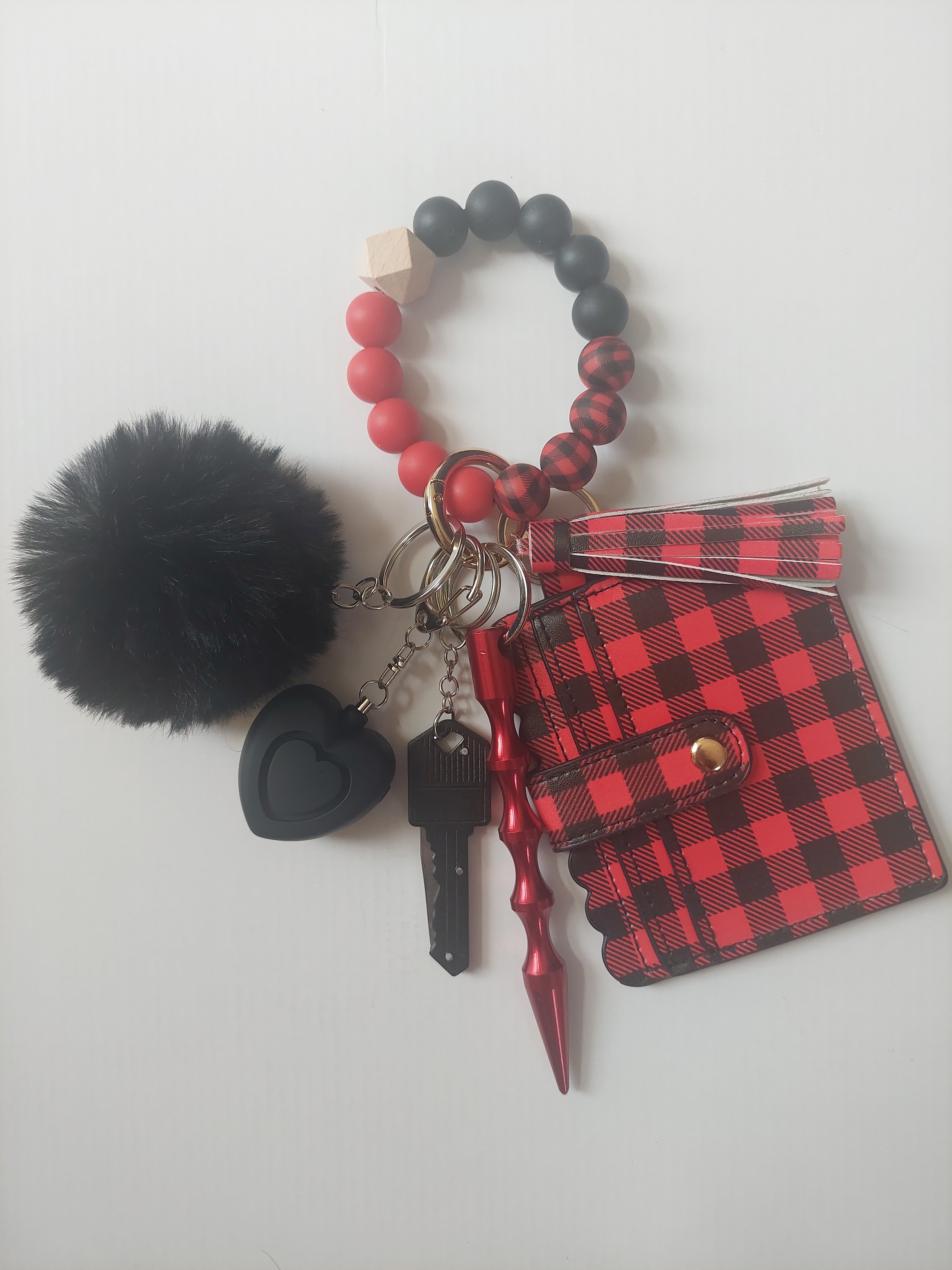 Red Plaid Safety Keychain