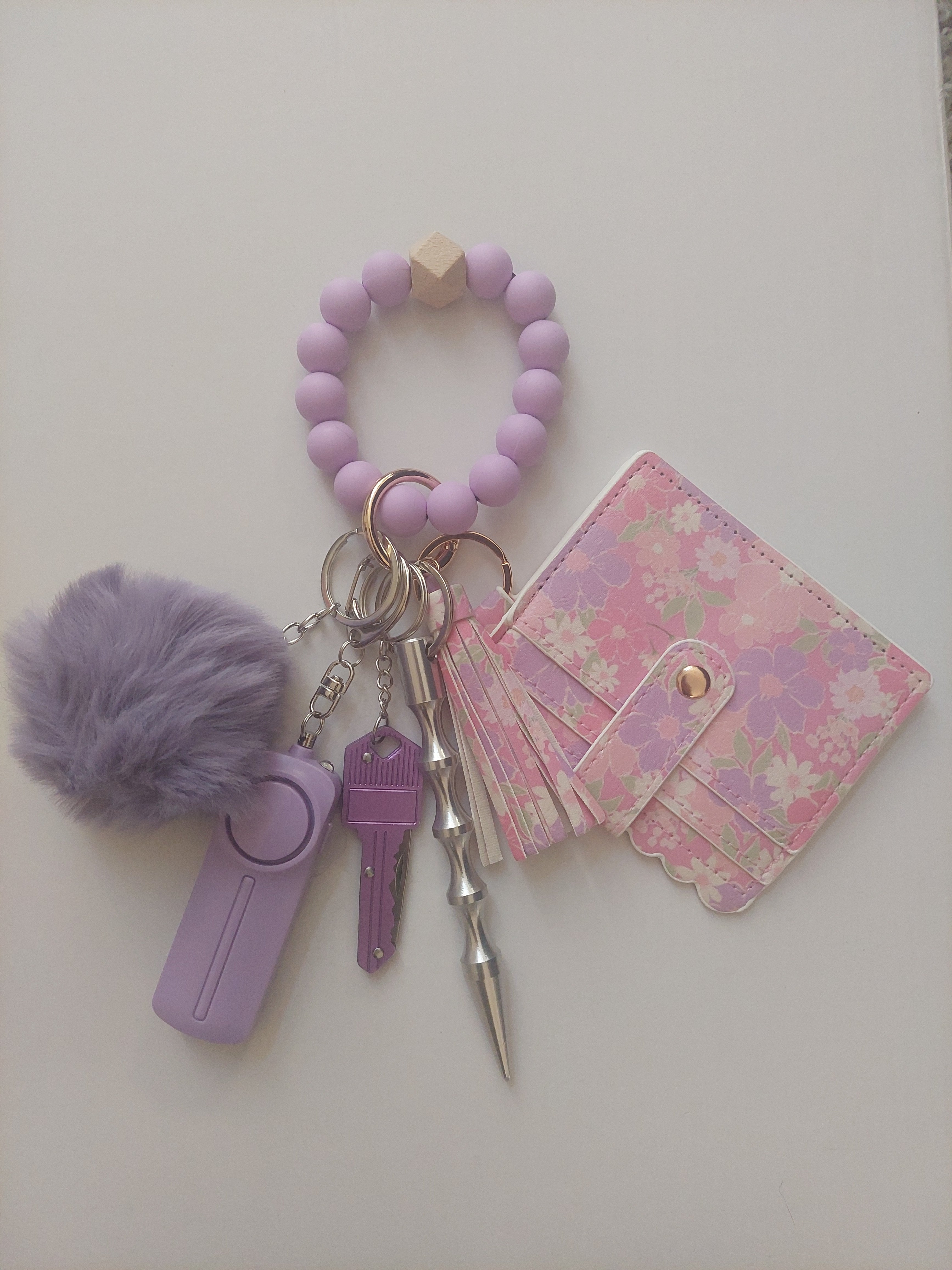 Purple Floral Safety Keychain