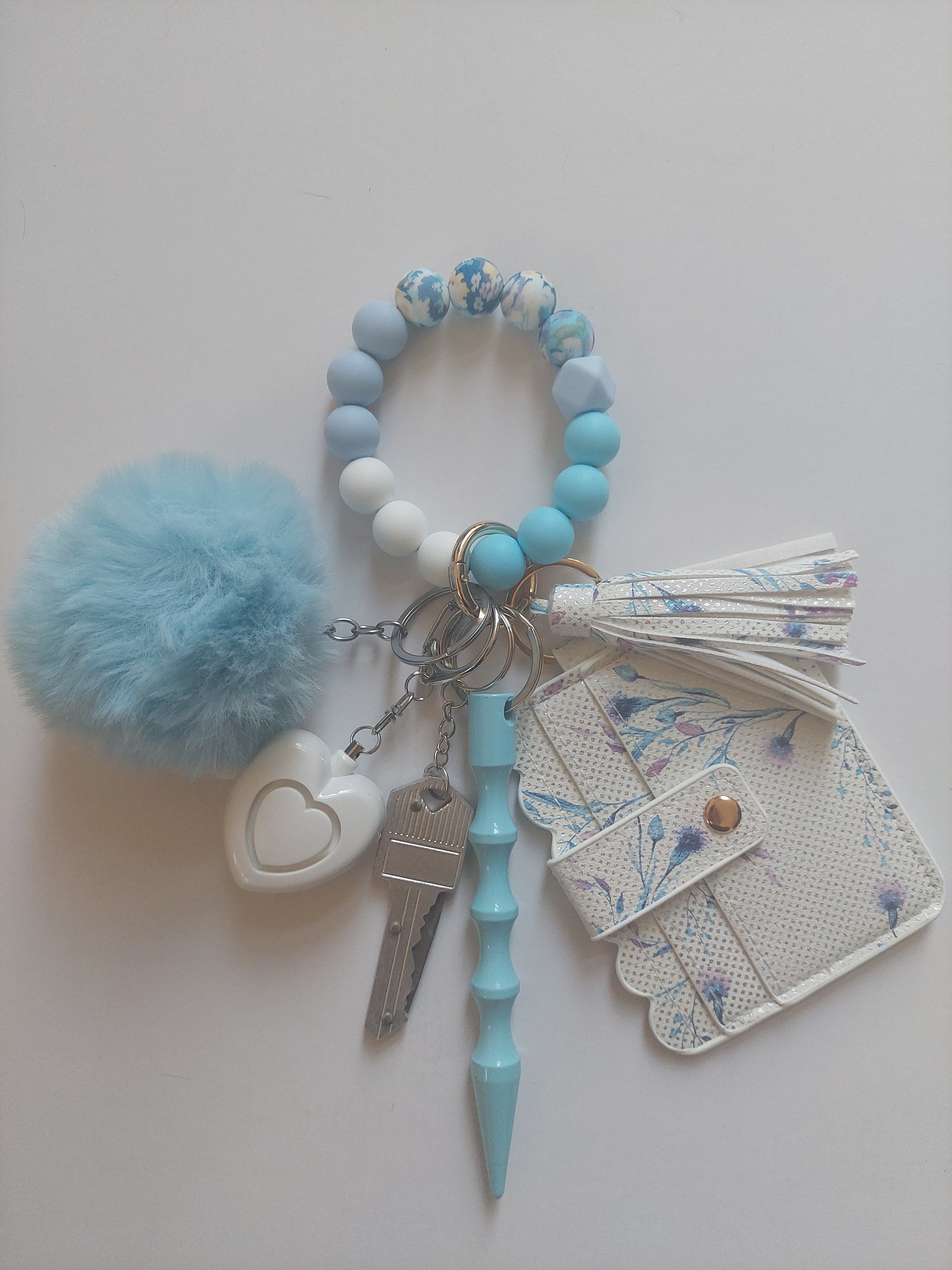 Shimmer Blue Floral Keychain