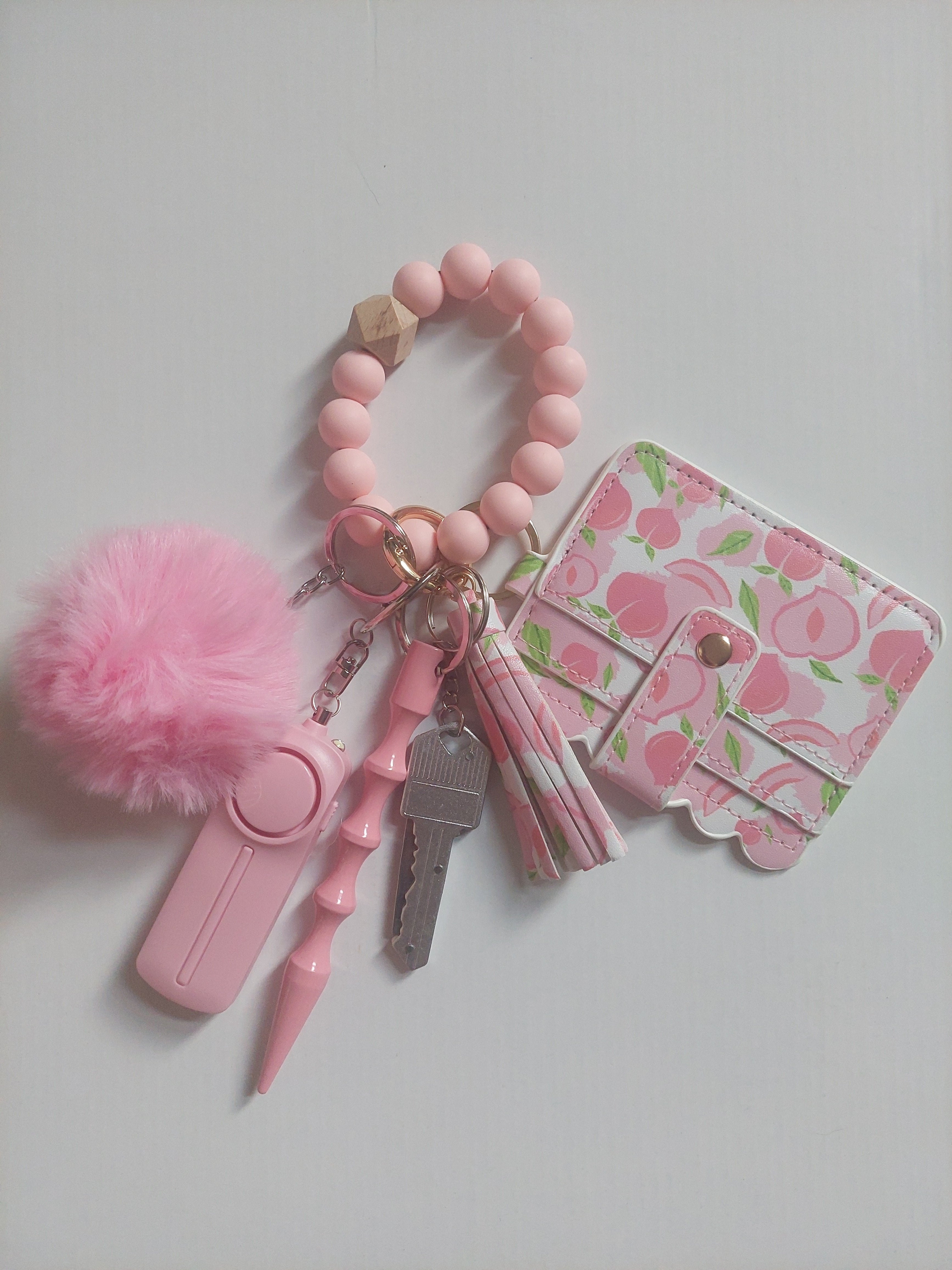 Peachy Pink Beaded Wallet Keychain