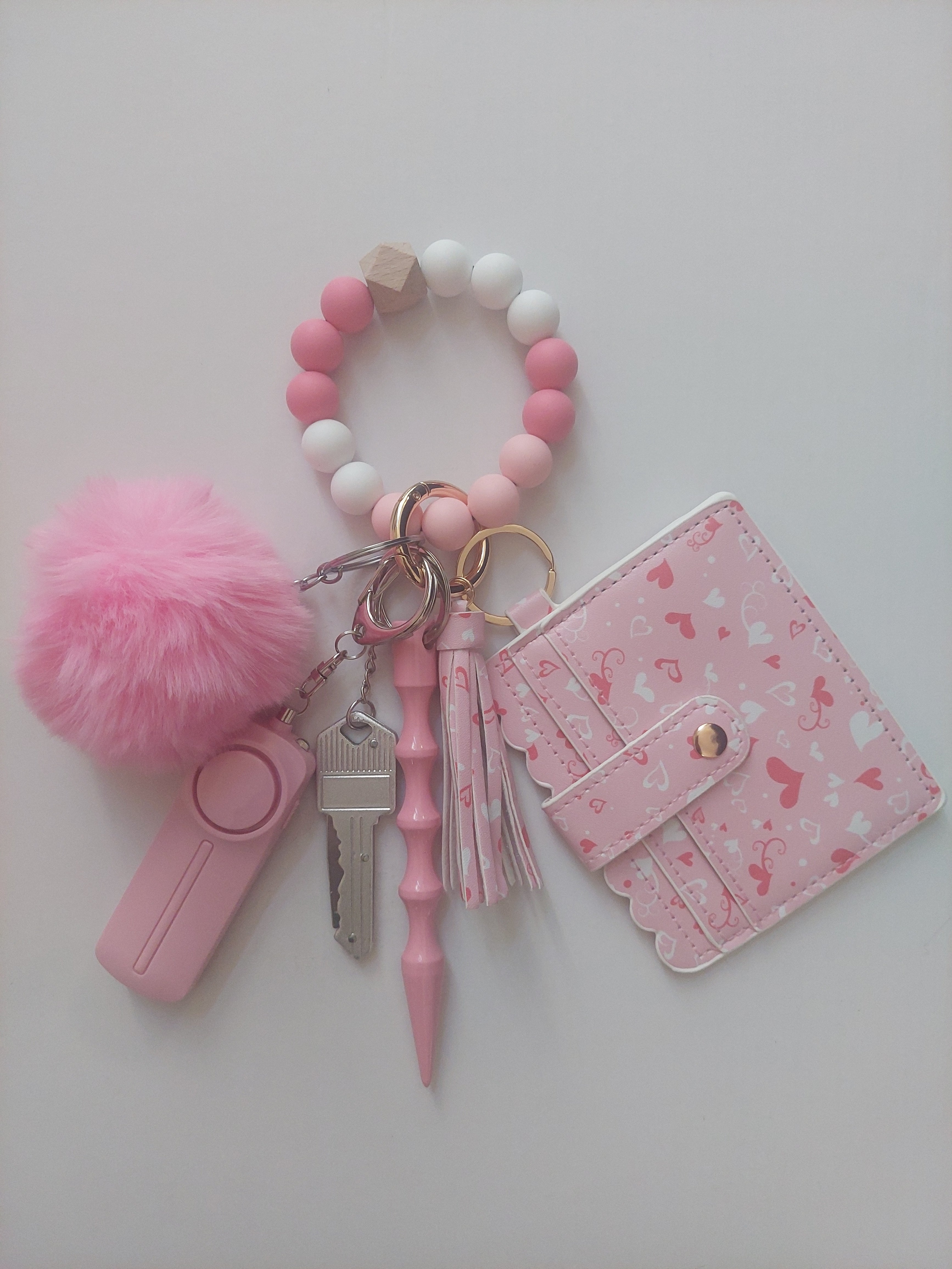 Pink Hearts Safety Keychain