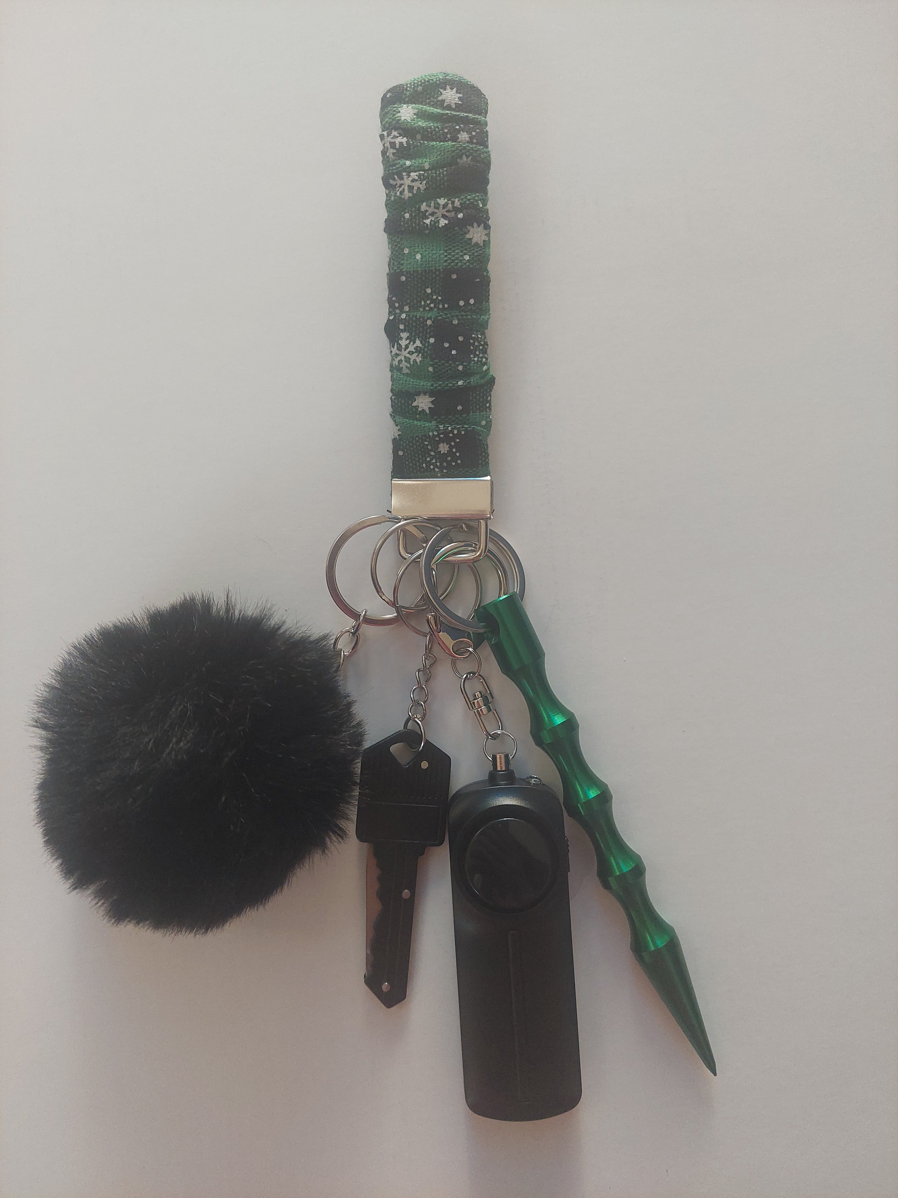 Green Snowflake Safety Keychain