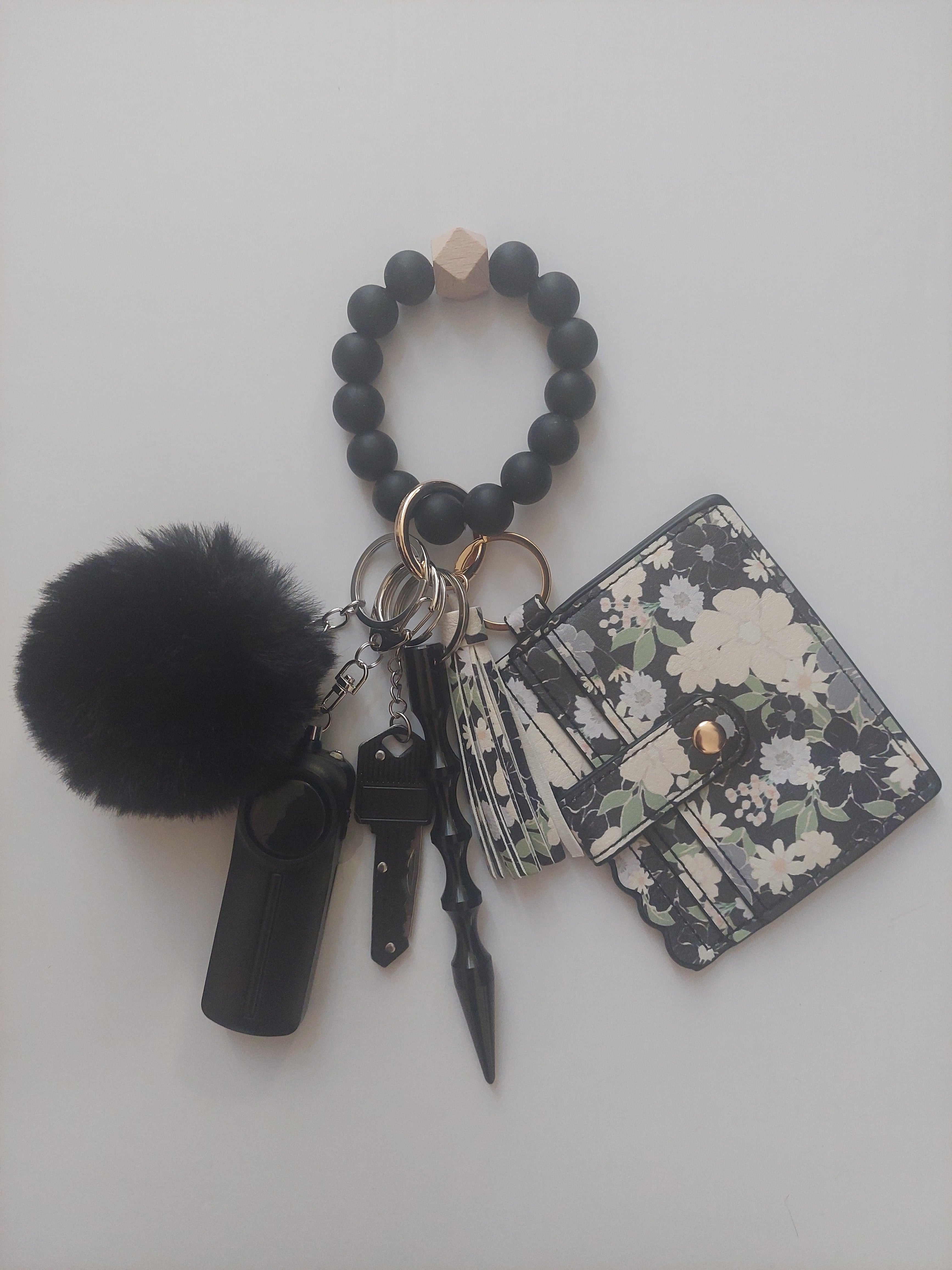 Black Floral Safety Keychain